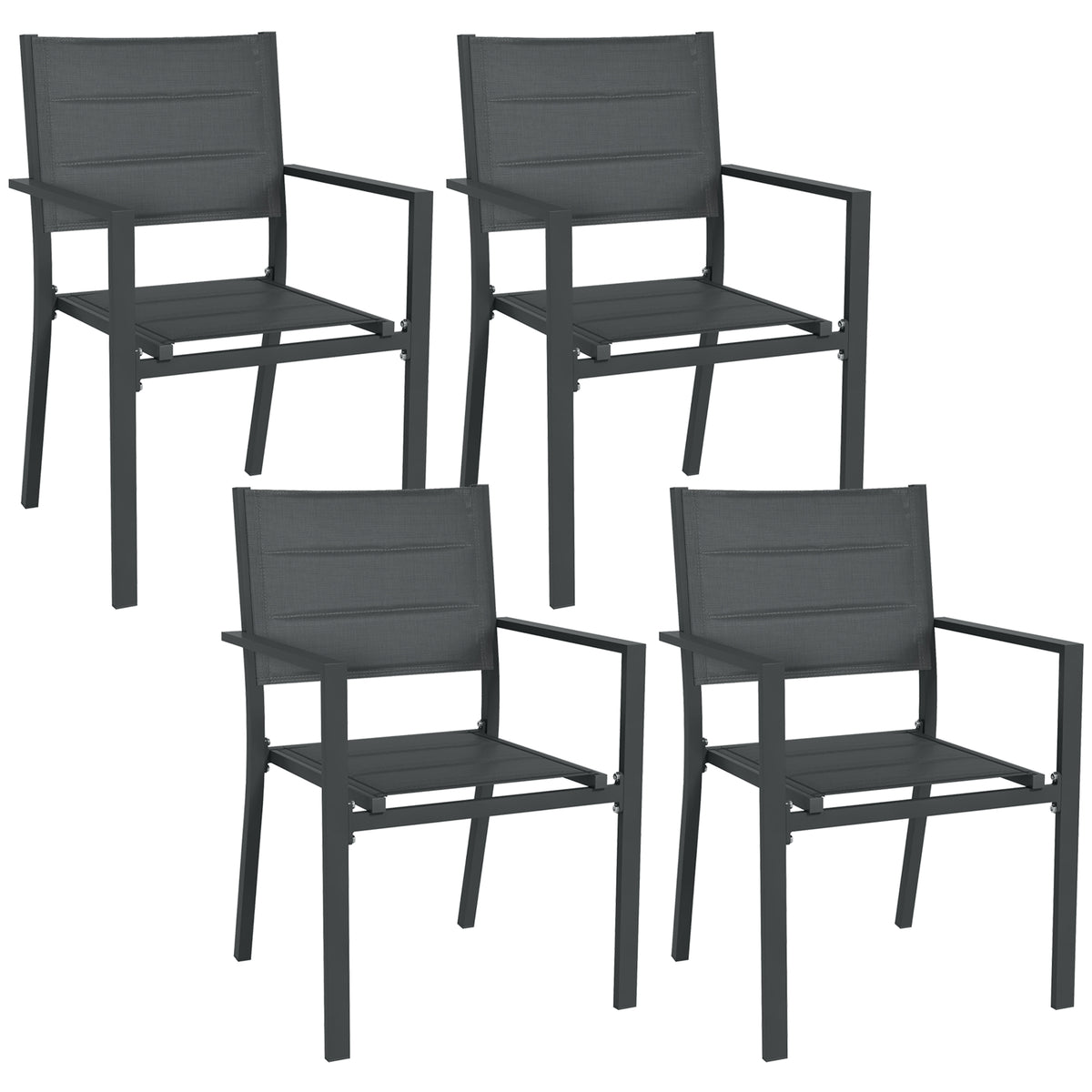 Conjunto de 4 cadeiras de jardim empilháveis em alumínio e textilene com apoios de braços, lote de 4 peças para exterior — foto 1