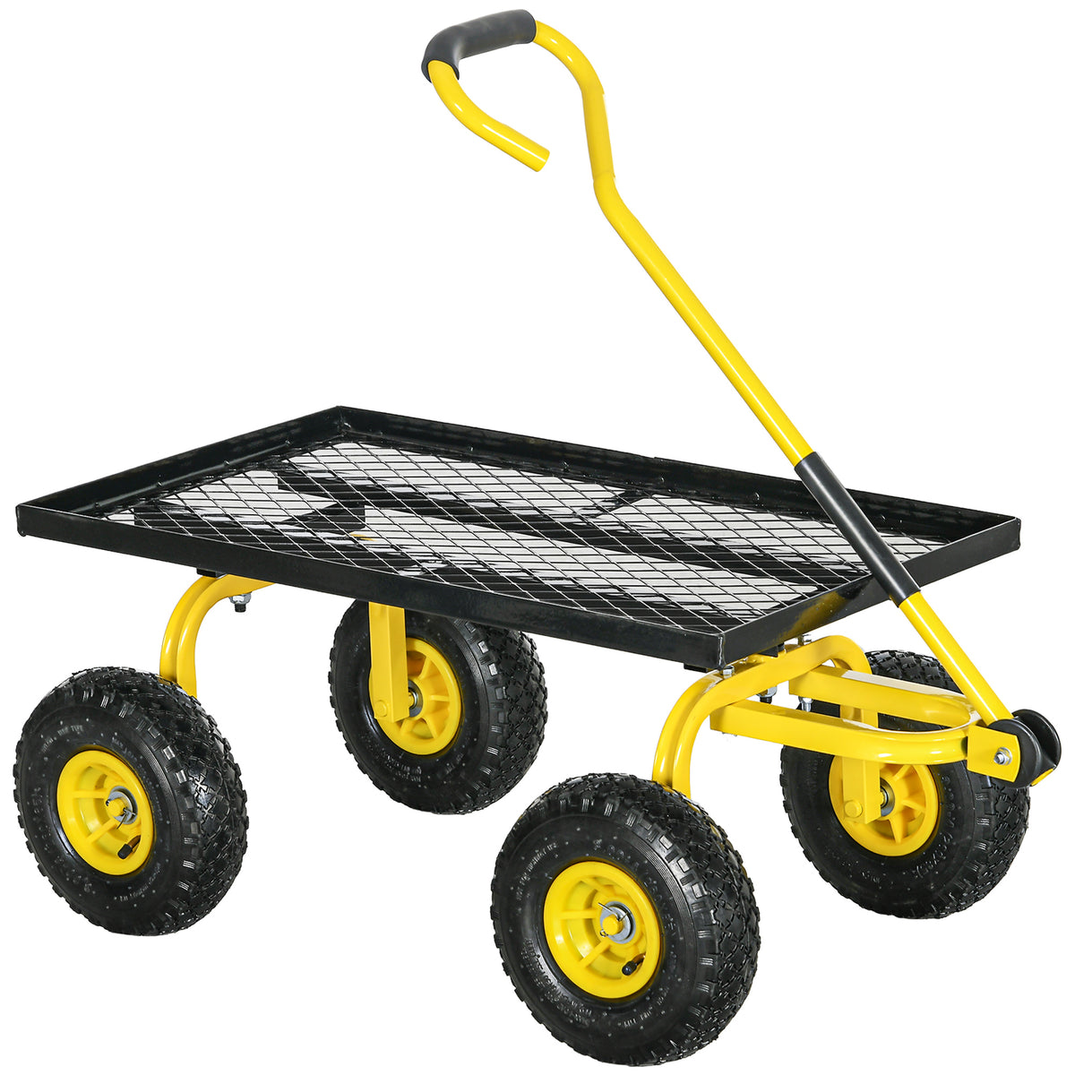Carrinho de Transporte Jardim Reboque a Mão Carroça de Quatro Rodas 94x48,5x100 cm Carga Máx. 150 Kg Metal Amarelo — foto 1
