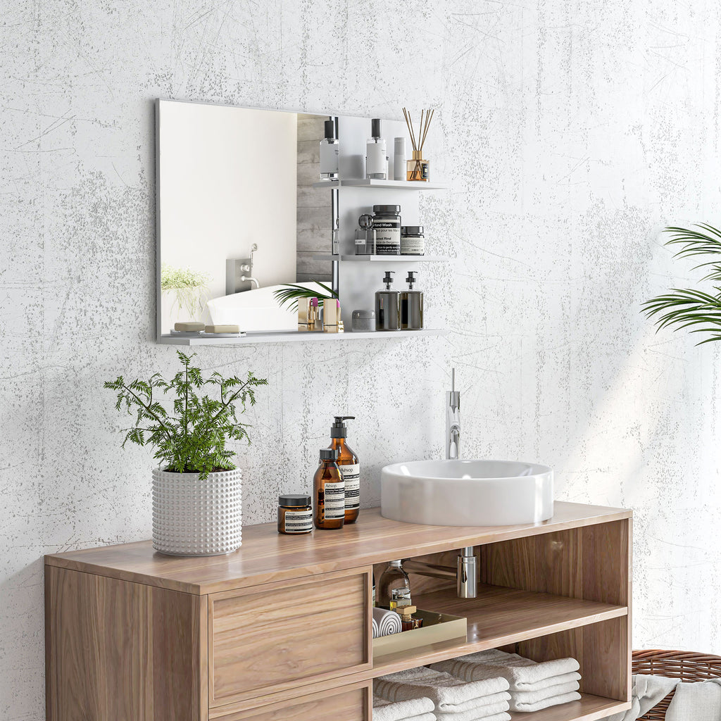 Espelho de Casa de Banho de Parede com 2 Prateleiras Laterais e Prateleira Inferior 75x10x48 cm Branco — imagem 7