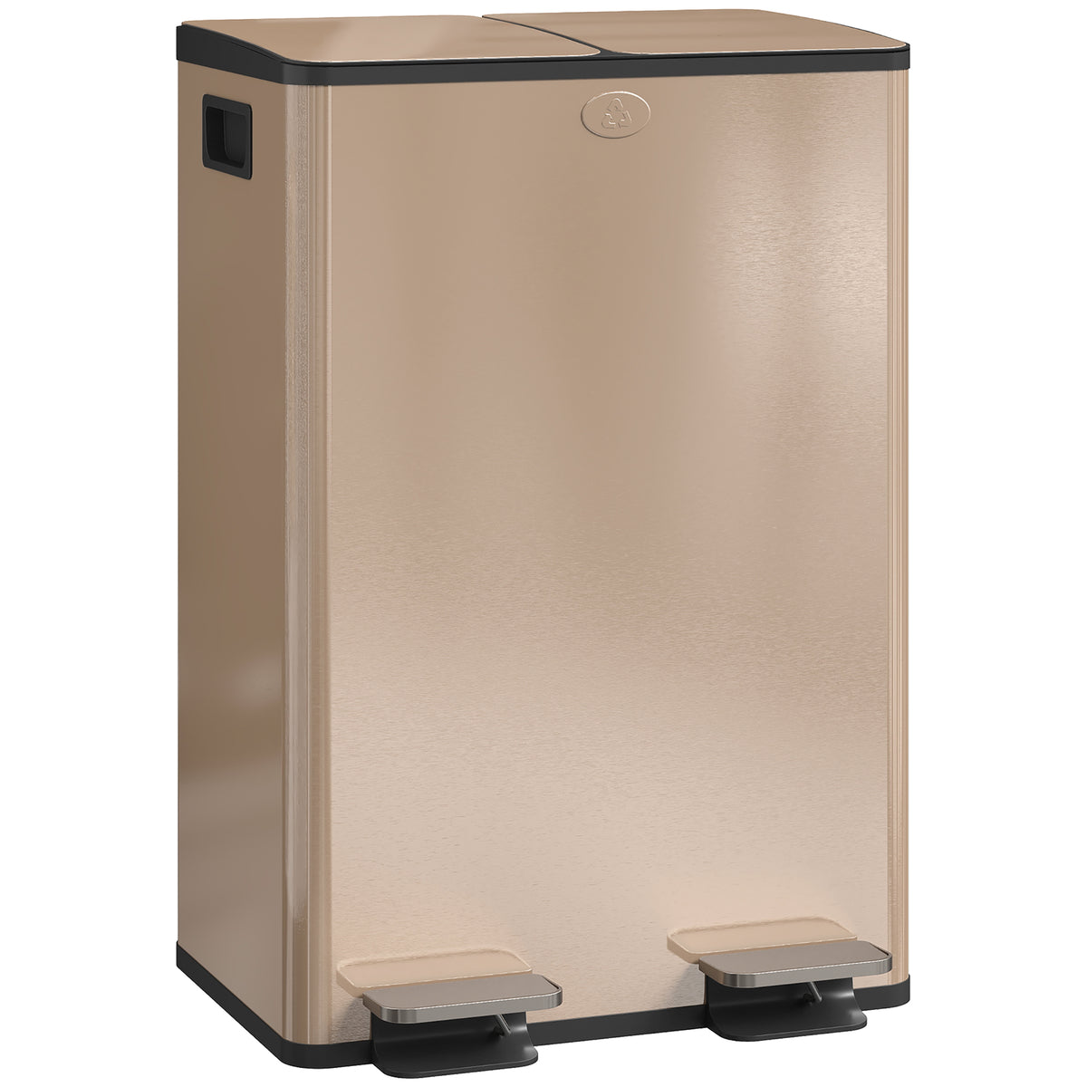 Lixeira de Cozinha 2 Compartimentos de 2x28 L Aço Inoxidável Tampa com Fechamento Suave 45,8x36x67,6 cm Dourado — foto 1