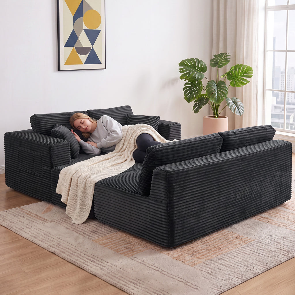 Sofá Modular em U com 2 Chaises-longues Sofá-cama em Cotelê com Espuma de Alta Densidade e Assento com Molas Cinza Escuro — imagem 7