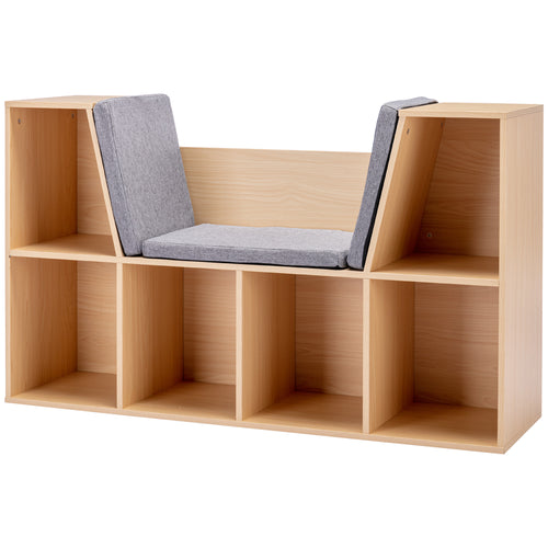 2 em 1 Estante Infantil Estante Banco com Acolchoado Incl. Almofadas 103x30X62 cm Branco e Cinza — foto 1
