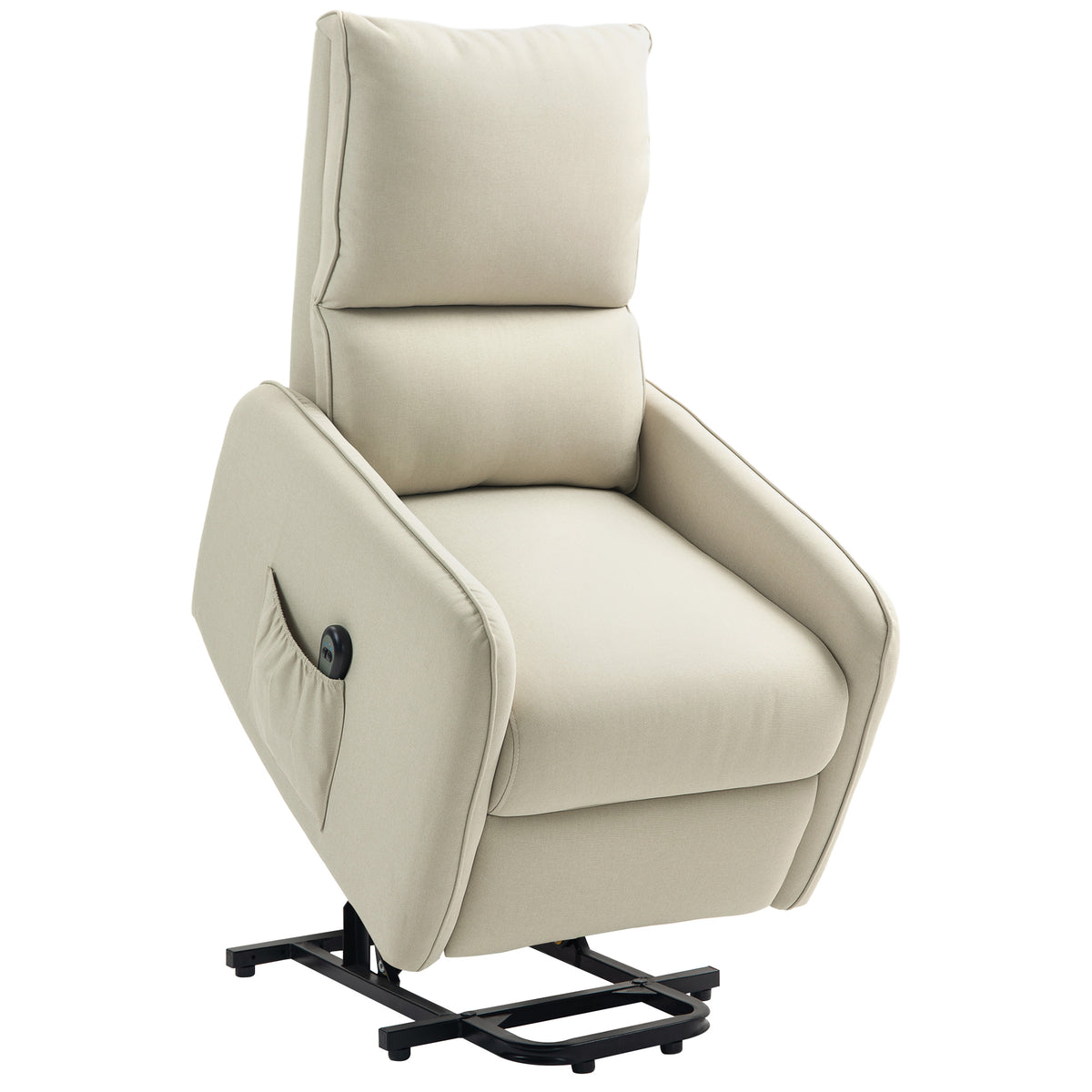 Poltrona Reclinável Elétrica com Elevação 135° Tecido Efeito Linho Comando Apoio para os Pés e Bolso Lateral Bege — foto 1