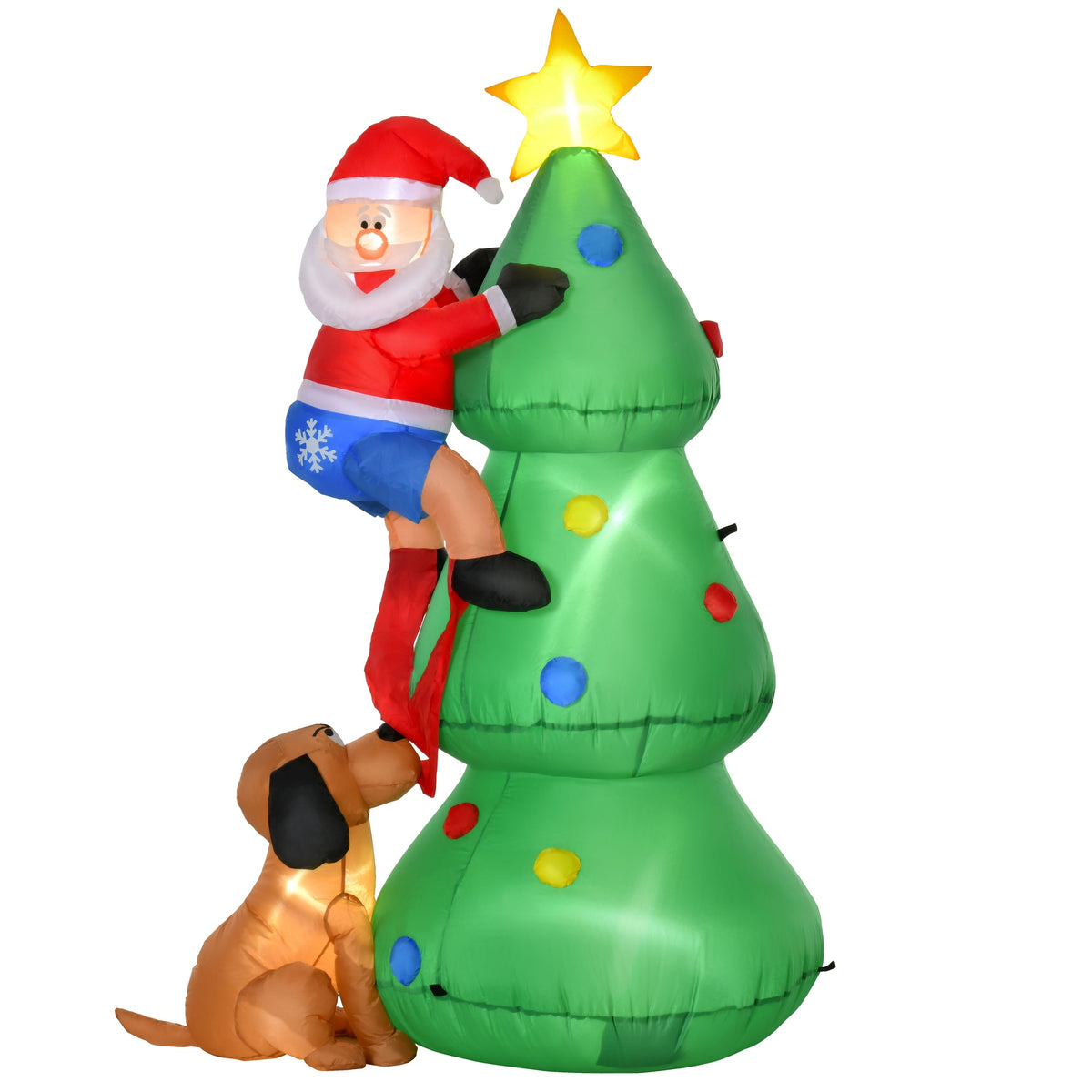 Árvore de Natal insuflável 180 cm com luzes LED, Pai Natal e cão, para interior e exterior, multicolor — foto 1