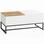 Mesa de Centro Extensível com Tampo Deslizante Mesa de Sala com Compartimento de Armazenamento Oculto e Pés em Aço Branco — foto 1