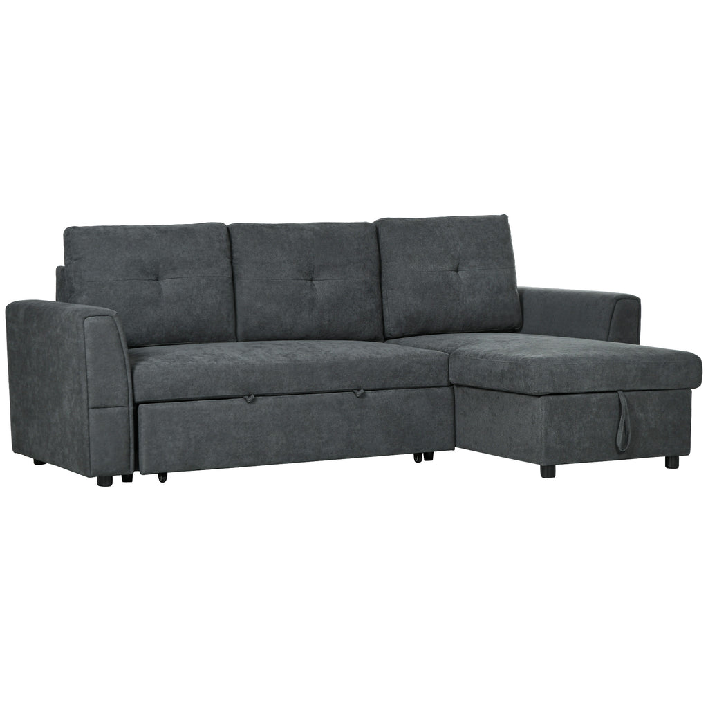 Sofá 3 lugares com função de cama, sofá-cama com chaise longue, sofá estofado, cinza escuro — foto 1