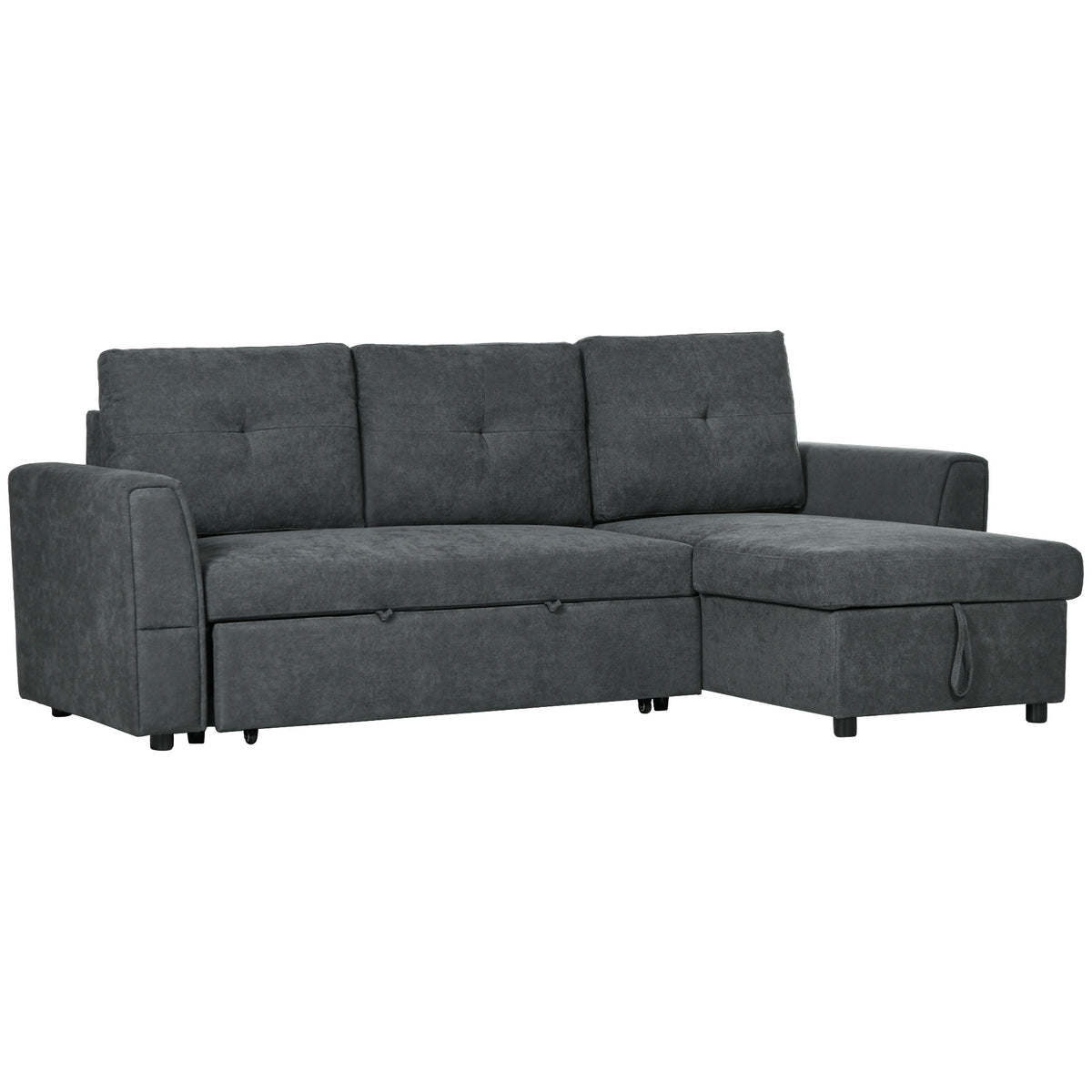 Sofá 3 lugares com função de cama, sofá-cama com chaise longue, sofá estofado, cinza escuro — foto 1