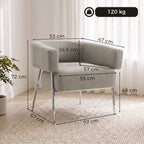 Poltrona de Sala, Poltrona de Apoio Acolchoada em Tecido Efeito Linho, Encosto Curvo e Braços, Estilo Moderno, Castanho — foto 2