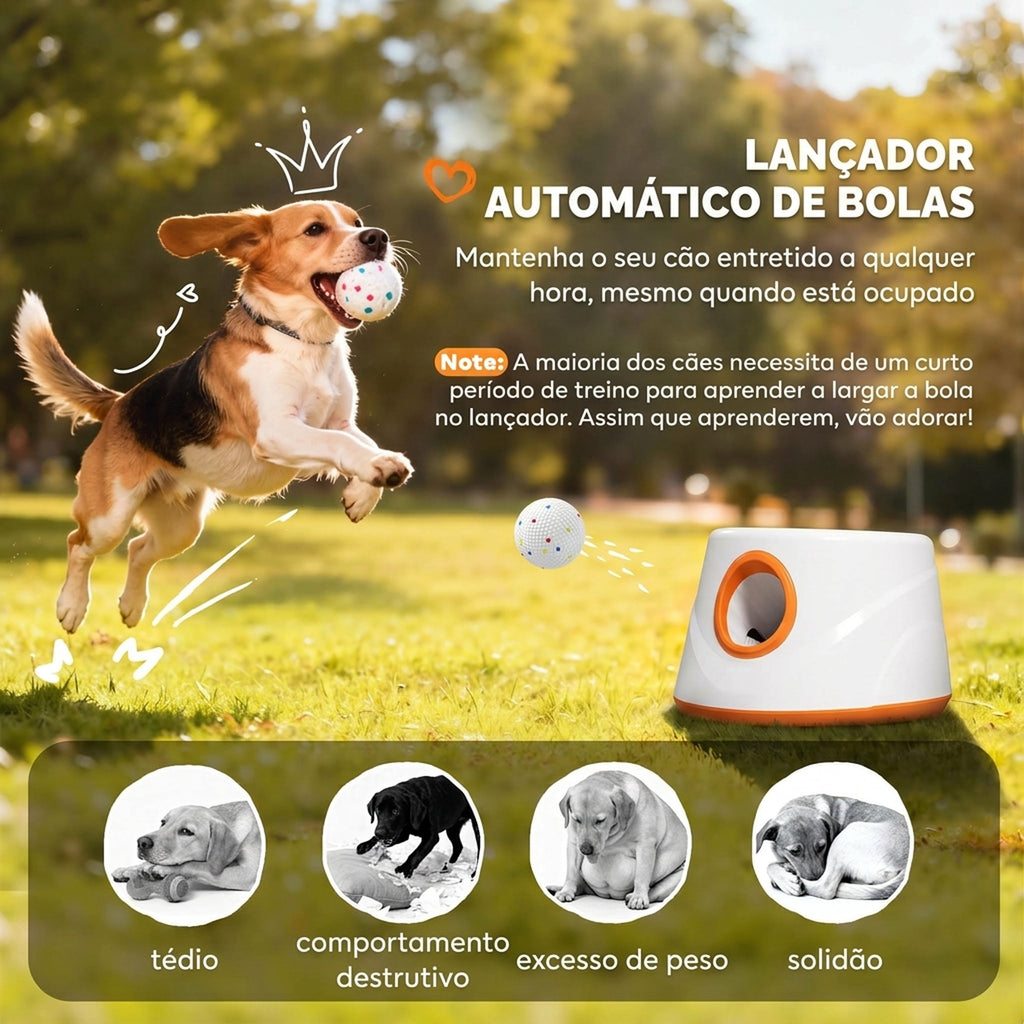 Lançador Automático de Bolas para Cães com 6 Bolas em ETPU e 3 Distâncias Ajustáveis 6/10/14 m, Laranja — imagem 4