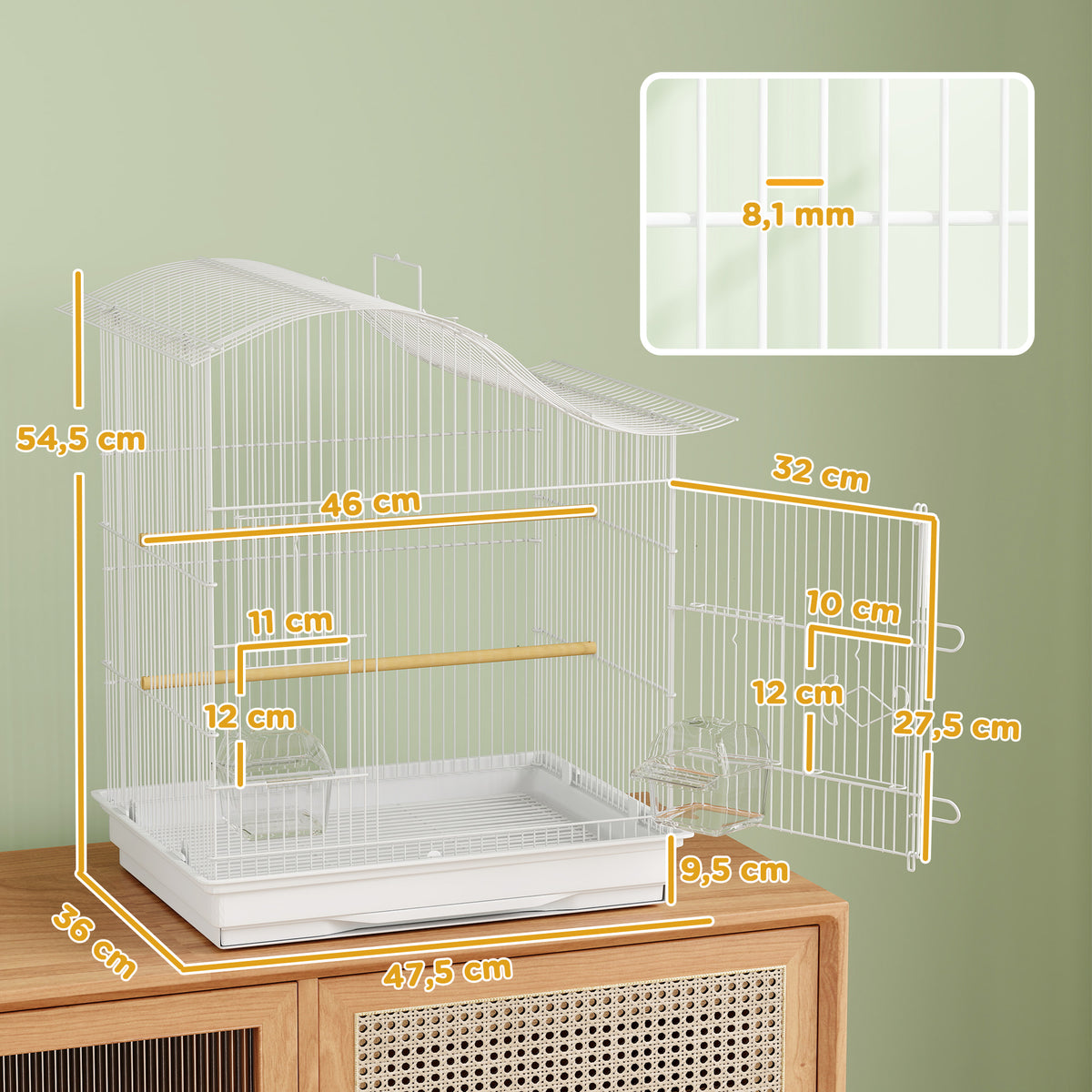 Gaiola viveiro para pássaros com 4 portas, 2 poleiros, bandeja deslizante, para inseparáveis periquitos 4,7,5x36x54,5cm, branco — foto 2
