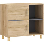 Móvel de Banheiro Móvel de Armazenamento com Compartimentos Abertos e Armário 80x35x70 cm Madeira Natural — foto 1