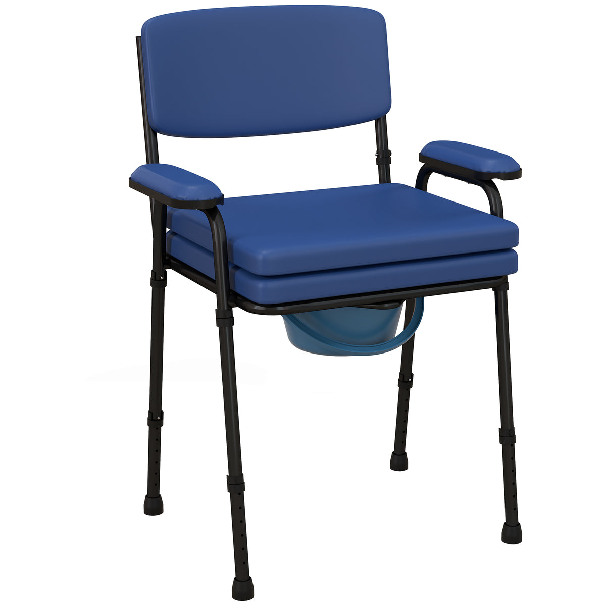 Cadeira Confortável 5 em 1 para Idosos e Deficientes para WC e Banho Altura Ajustável e Balde Removível Azul — foto 1