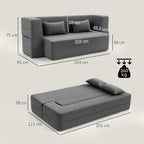 Sofá conversível 2 lugares, sofá-cama em chenille, assento e apoios de braço largos 2 almofadas, totalmente comprimido, cinza — foto 2