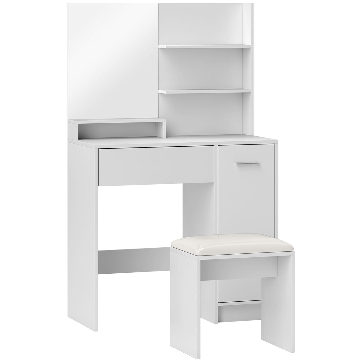 Toucador de Maquilhagem com Espelho e Banco Gaveta Armário com Prateleira Ajustável para o Quarto 80x40x132 cm Branco — foto 1