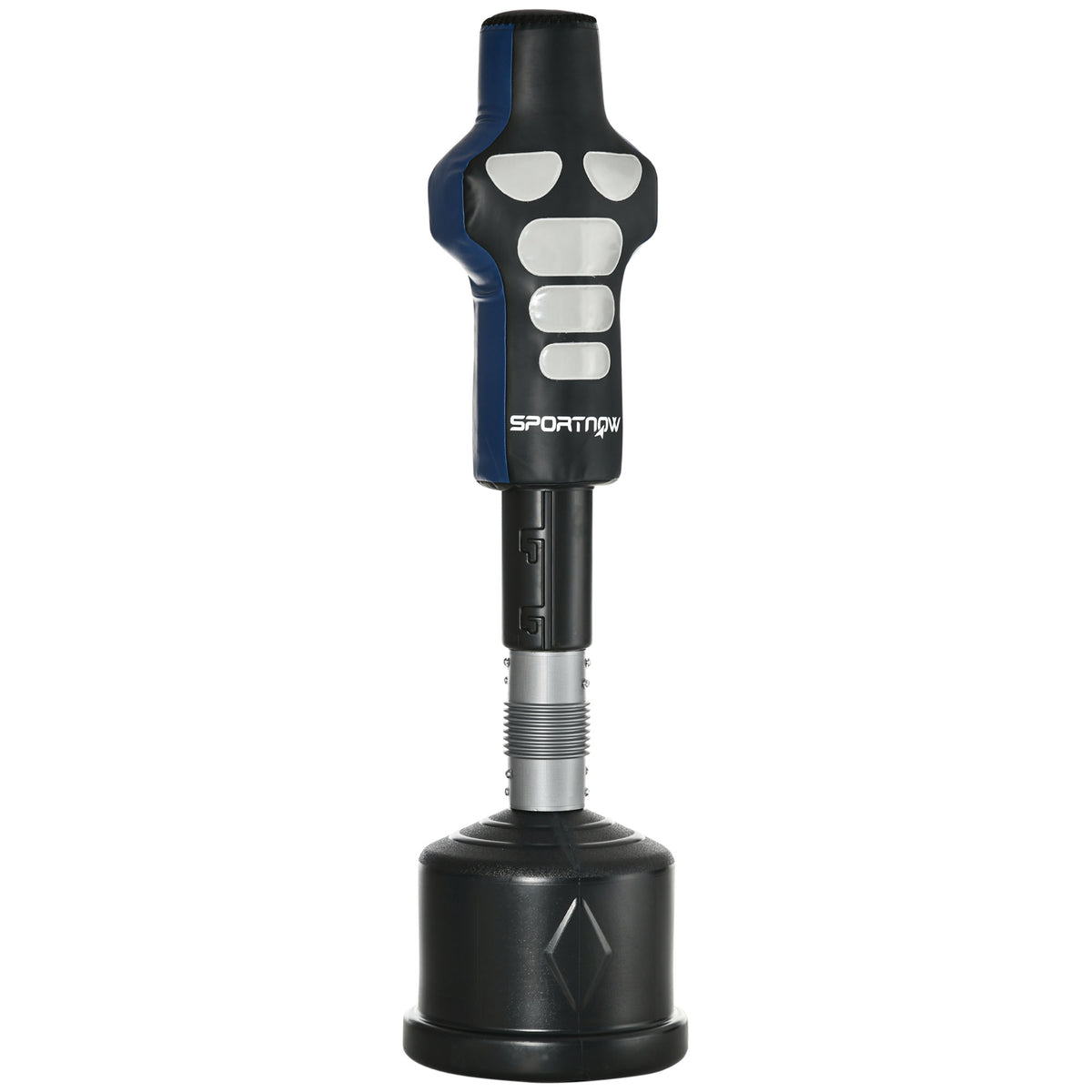 Boneco de Boxe, autoportante, altura ajustável, base pesada, couro sintético, preto+cinza+azul, 55 x 55 x 178-207 cm — foto 1
