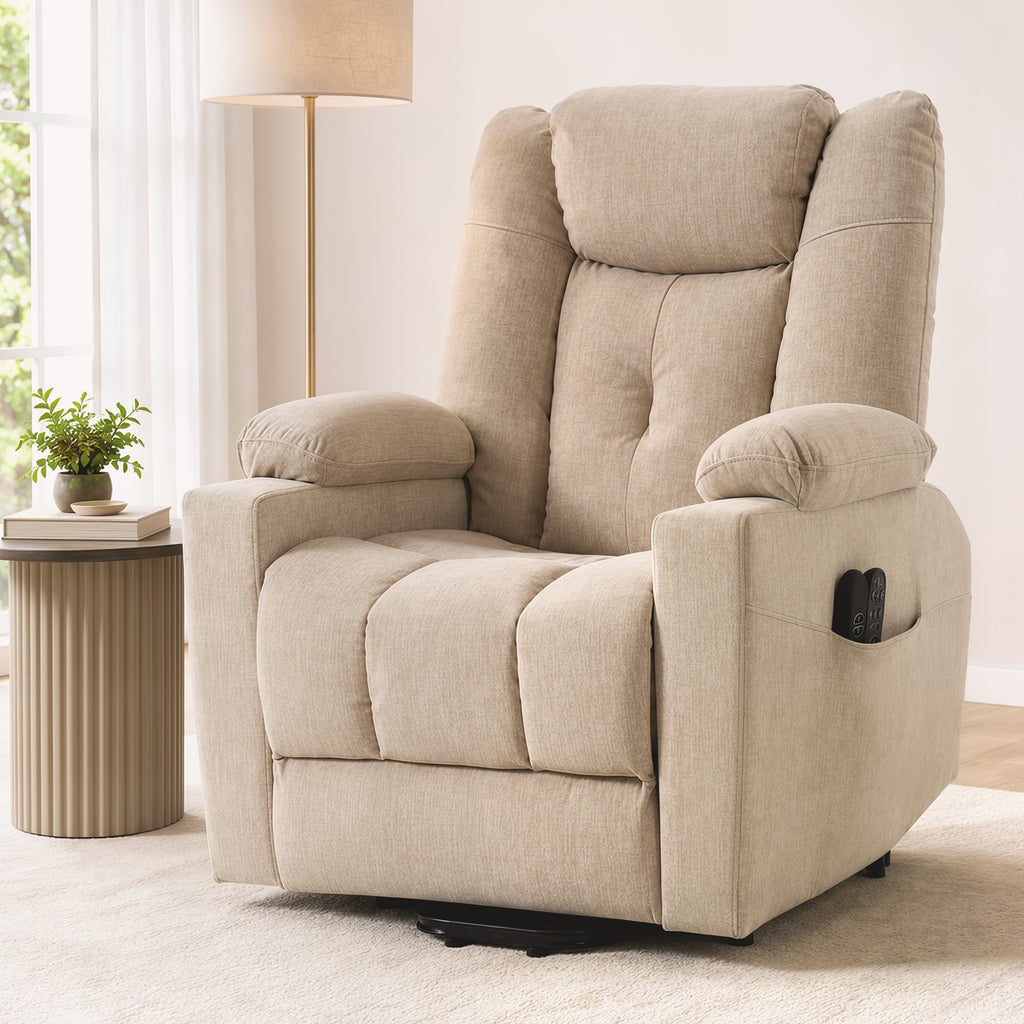 Poltrona Elétrica Levantadora com Massagem Vibratória e Função de Aquecimento Poltrona Relax com Acabamento em Veludo e Acolchoamento com Molas Ensacadas Creme Branco — imagem 5
