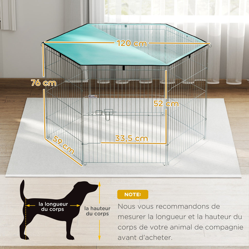 Parque para Cães Cercado para Cães 6 Painéis com Teto Modular e Dobrável Cercado Portátil 120x120x76 cm com Porta Prata Verde — foto 2