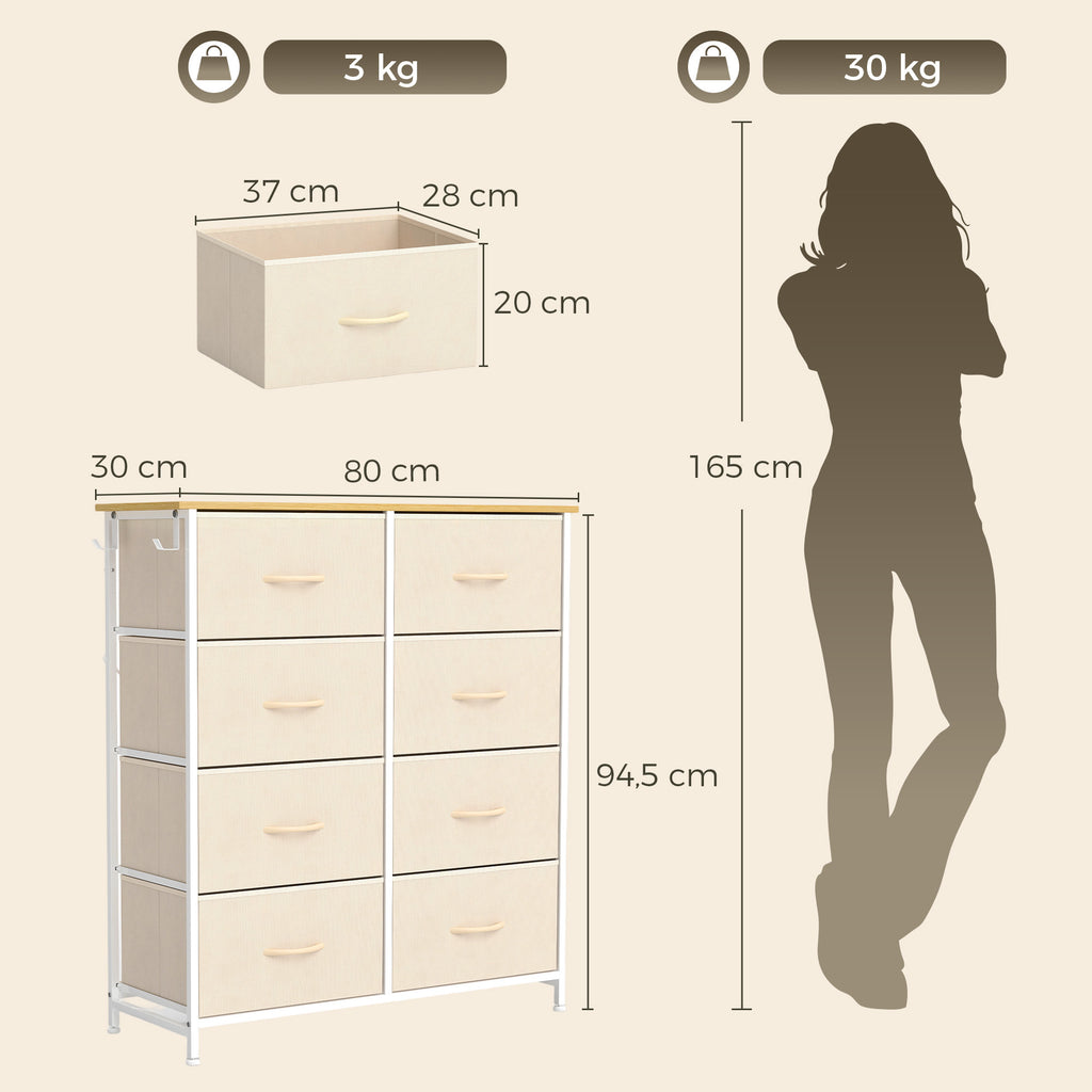 Cómoda de Quarto com 8 Gavetas em Tecido, Bege — foto 2