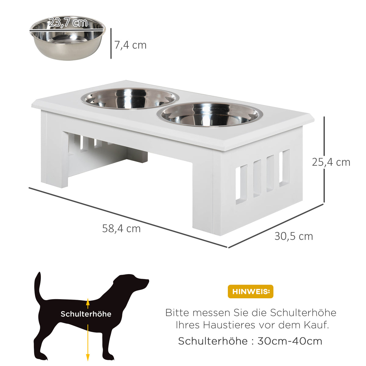 Estação de Alimentação para Cães Antiderrapante 58,4x30,5x25,4 cm Branco 2 L por Tigela — foto 2