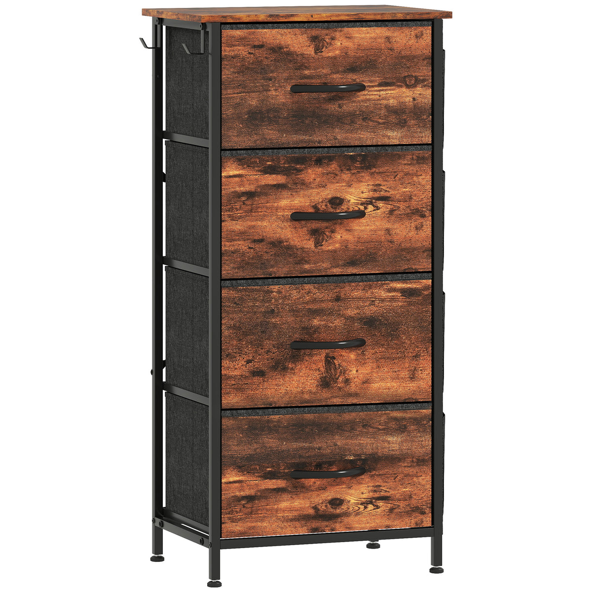 Cómoda 4 Gavetas em Tecido Móvel de Arrumação com 4 Bolsos 2 Ganchos Estrutura em Aço 45x30x94,5 cm Castanho — foto 1