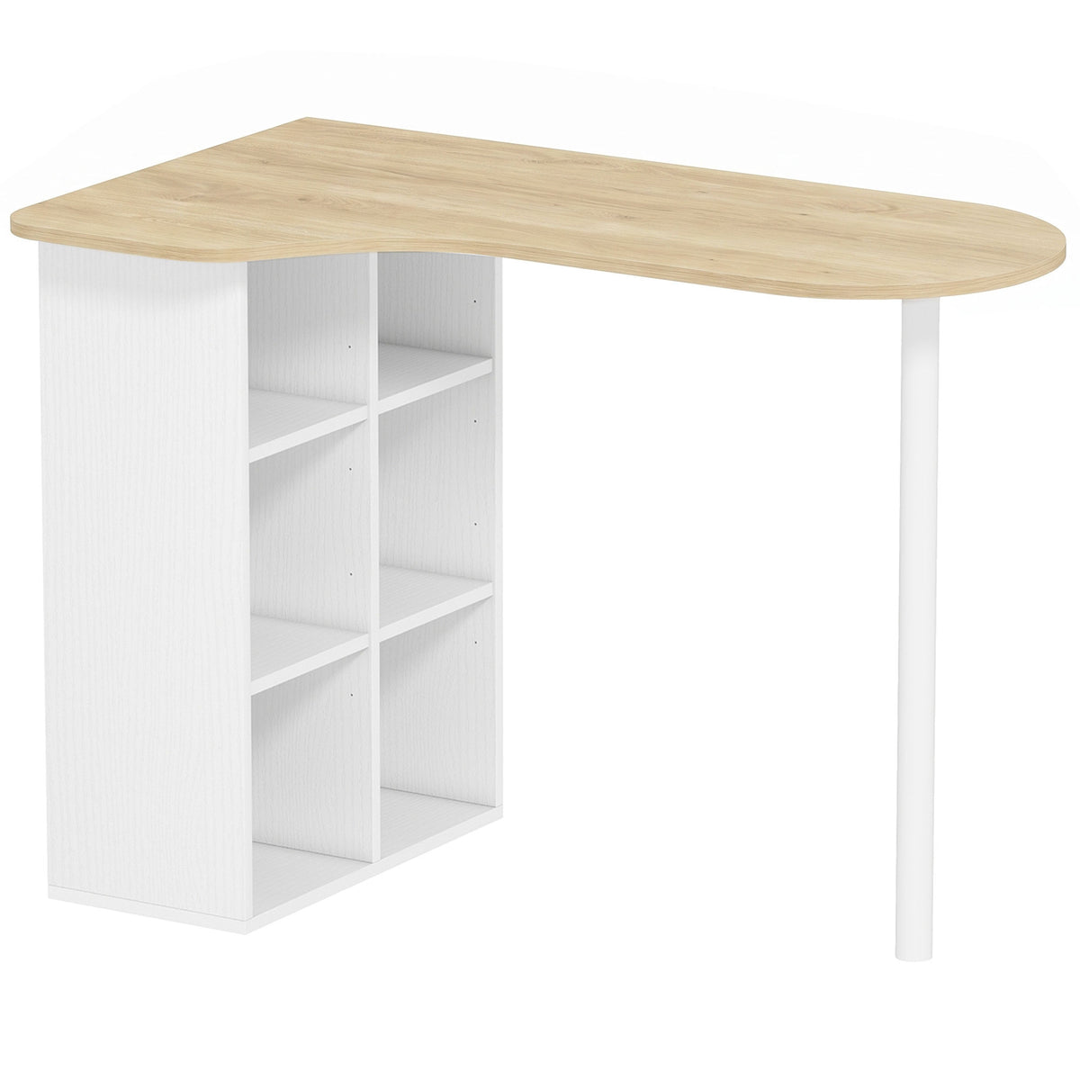 Secretária Irregular Mesa de Computador 100x59 cm com 6 Compartimentos 4 Prateleiras Ajustáveis e Estrutura em Aço Carvalho — foto 1