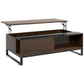 Mesa lateral com função elevatória, compartimento de armazenamento oculto, aparência de madeira nogueira, estrutura de aço, 102 x 58 x 35,5 cm — foto 1