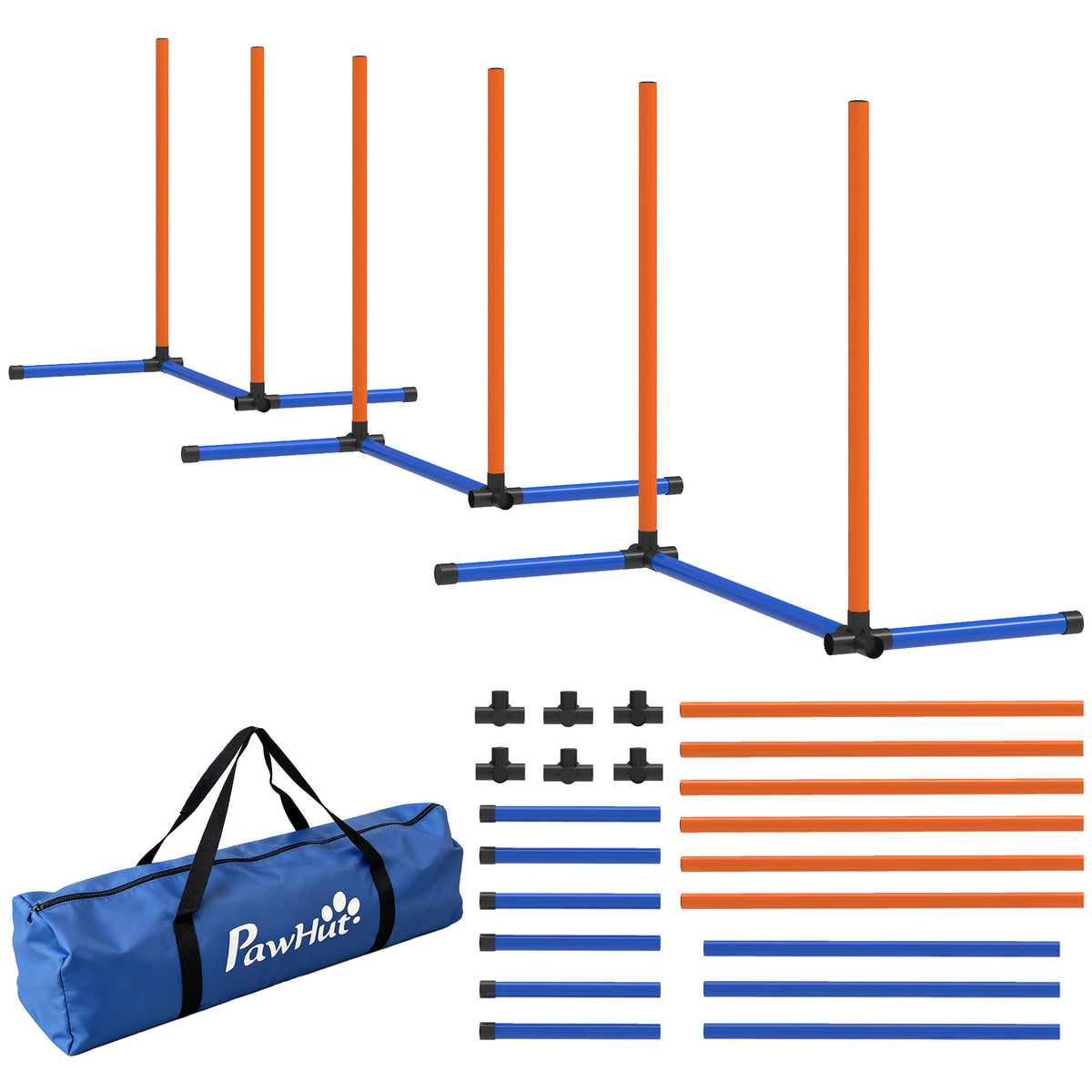 Conjunto Agility para Cães Equipamento de 3 Peças com Estacas de Slalom Bolsa de Transporte Conjunto de Treino para Todos Os Tamanhos de Cães Laranja — foto 1
