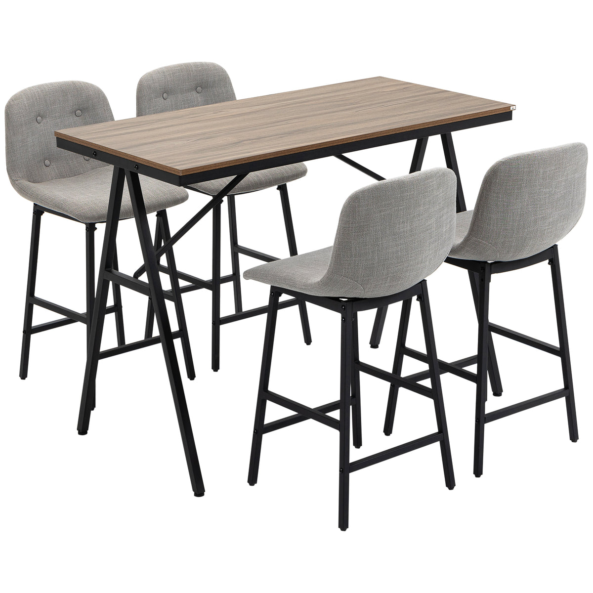 Conjunto de Bar com Cadeiras de Bar em estilo Industrial Tampo Acolchoado 120x60x91 cm Cinza Claro — foto 1