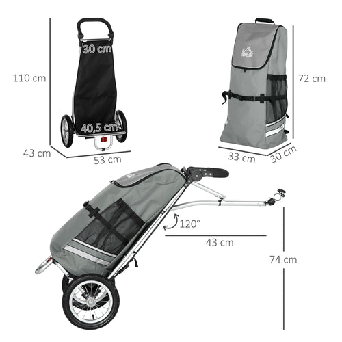 3 em 1 Carrinho de Compras Reboque para Bicicleta Carrinho de Mão 53x43x110 cm Cinza e Prata — foto 2
