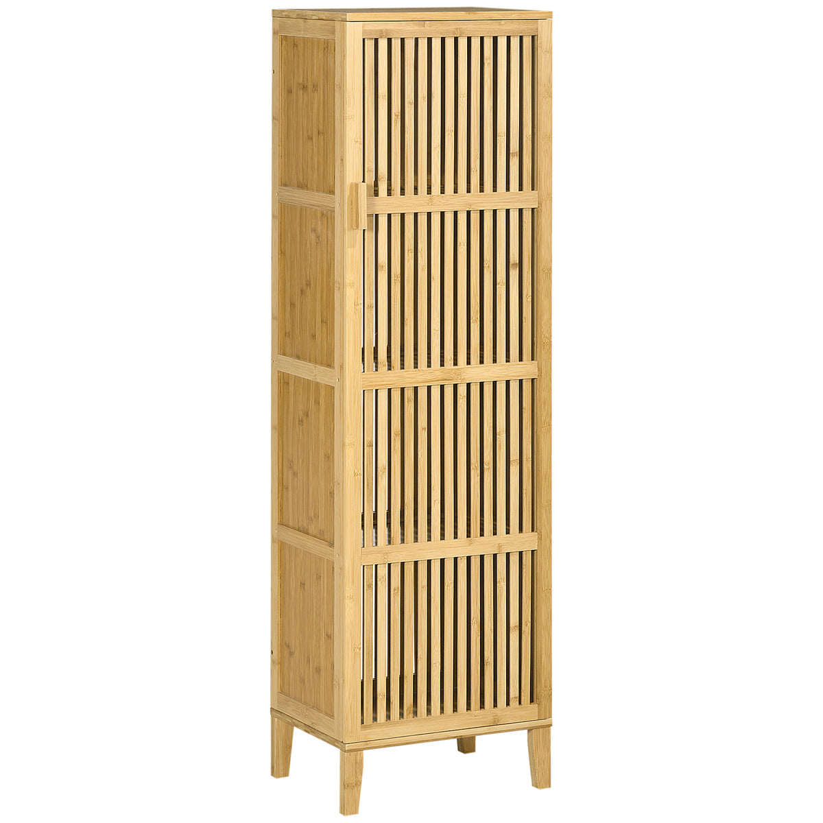 Móvel de Armazenamento em Bambu com Prateleiras e Porta estilo de Ripas para Banheiro Quarto Sala 40x30x140 cm — foto 1