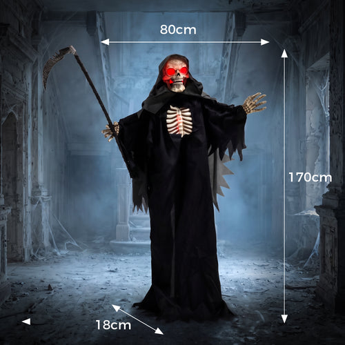 170 cm Decoração de Ceifador Animada para Halloween com Ativação por Som e Toque Olhos e Peito Iluminados — foto 2