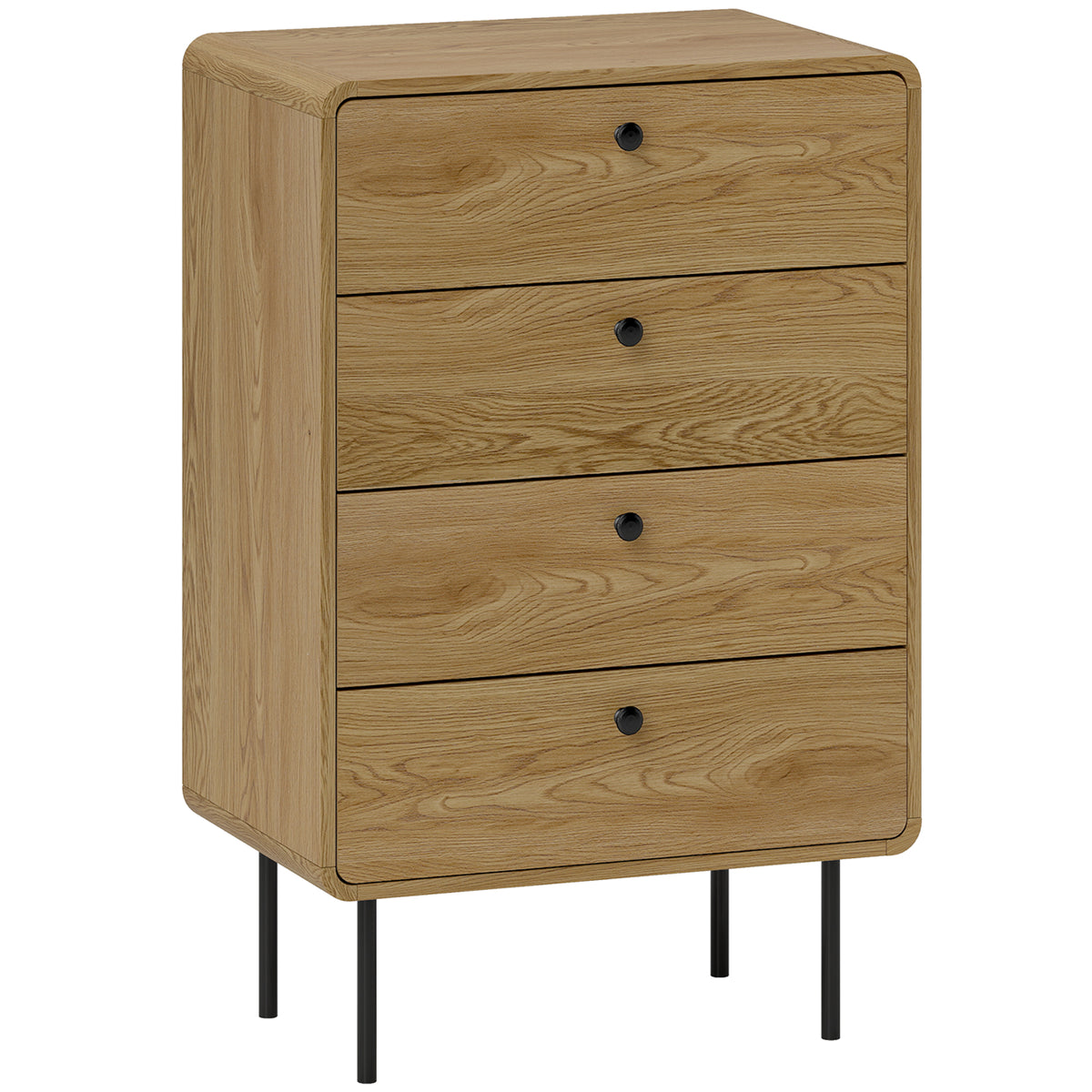 Cômoda 4 gavetas, móvel de arrumação estreito com pés de aço, cantos arredondados, 60 x 39 x 91,5 cm, carvalho — foto 1