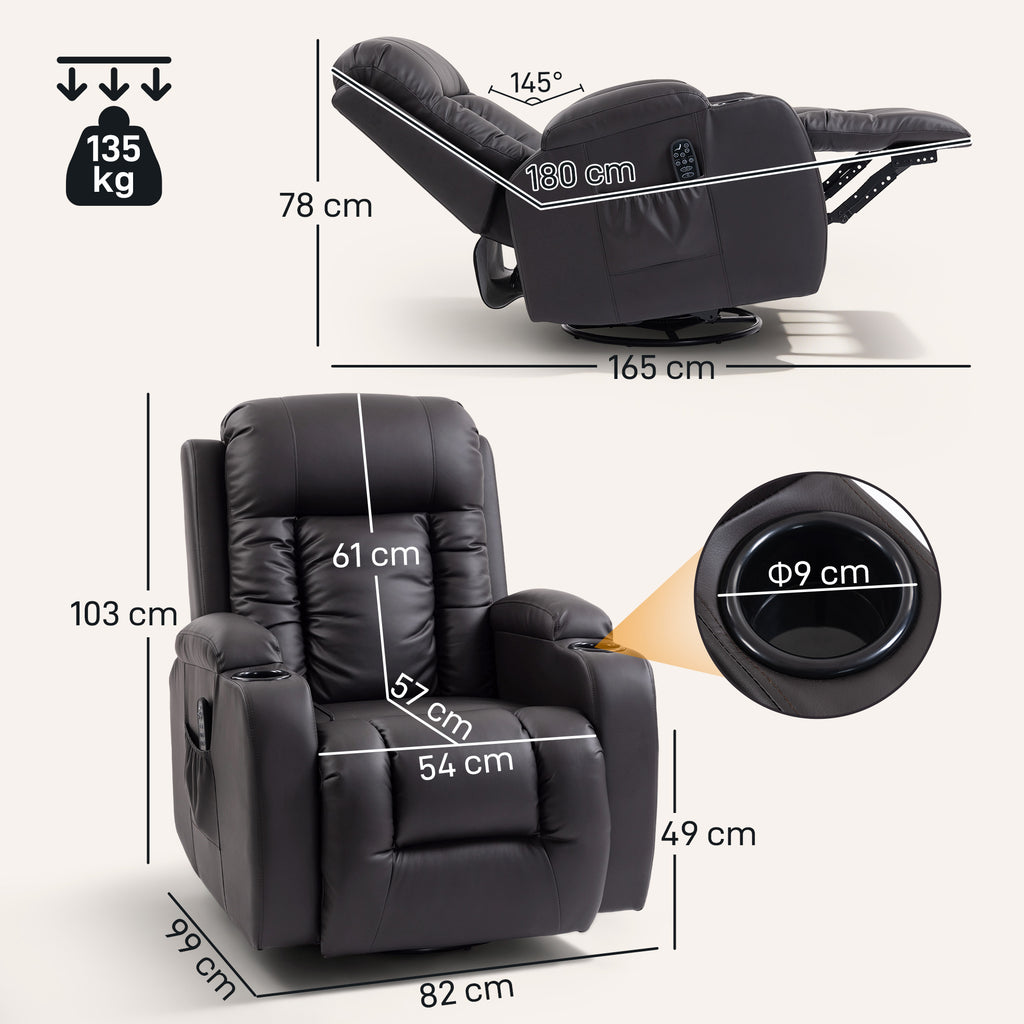 Poltrona de Massagem com Função Balanço, Reclinável e Aquecimento, 3 Modos, Giratória, Castanho Escuro — foto 2