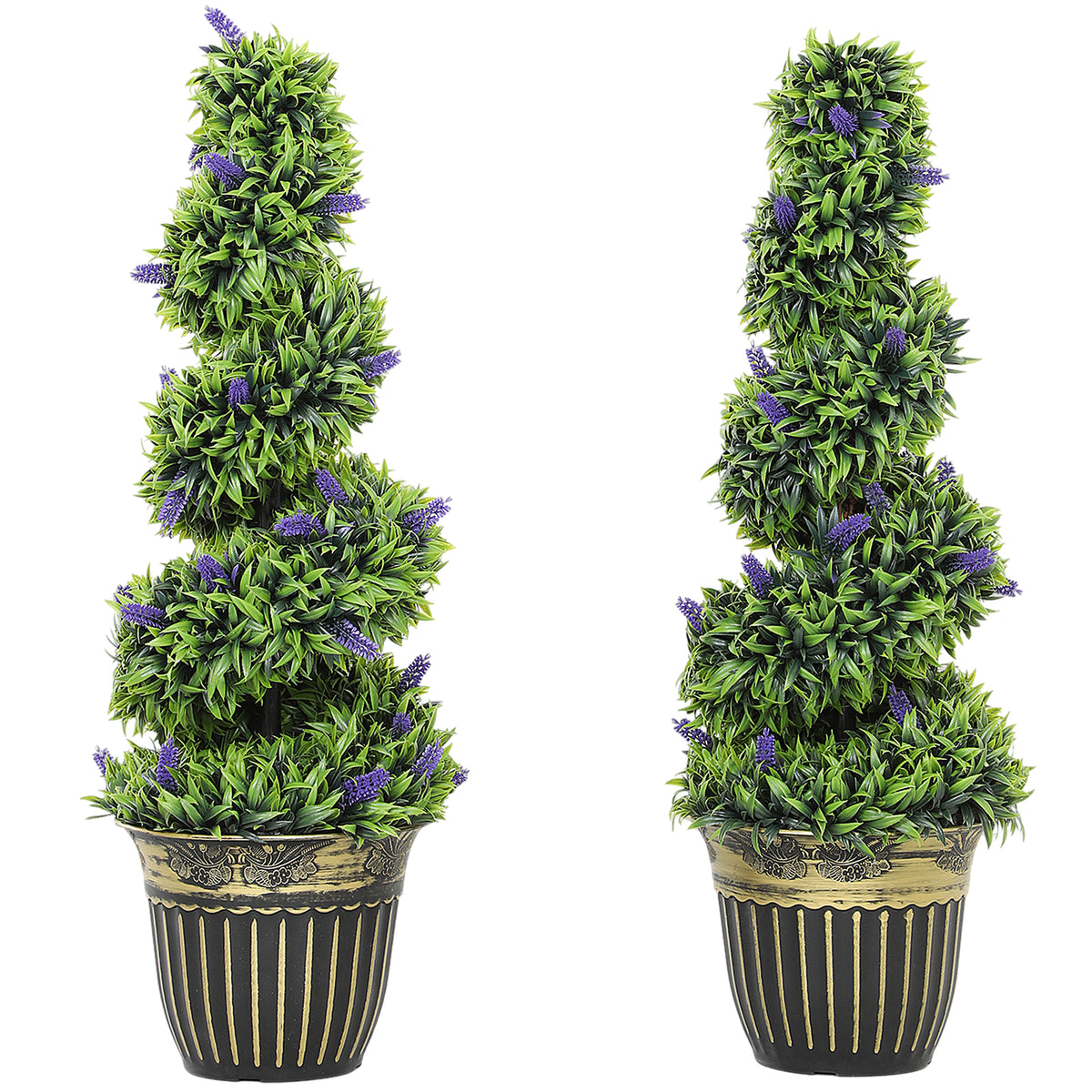 Conjunto 2 Plantas Artificiais em Espiral em PE de 90 cm com Vaso Incluído Verde e Azul — foto 1