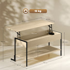 Mesa de centro com tampo elevatório, mesa de sala com compartimento oculto e prateleira aberta, 95x40x59cm, madeira natural — foto 2