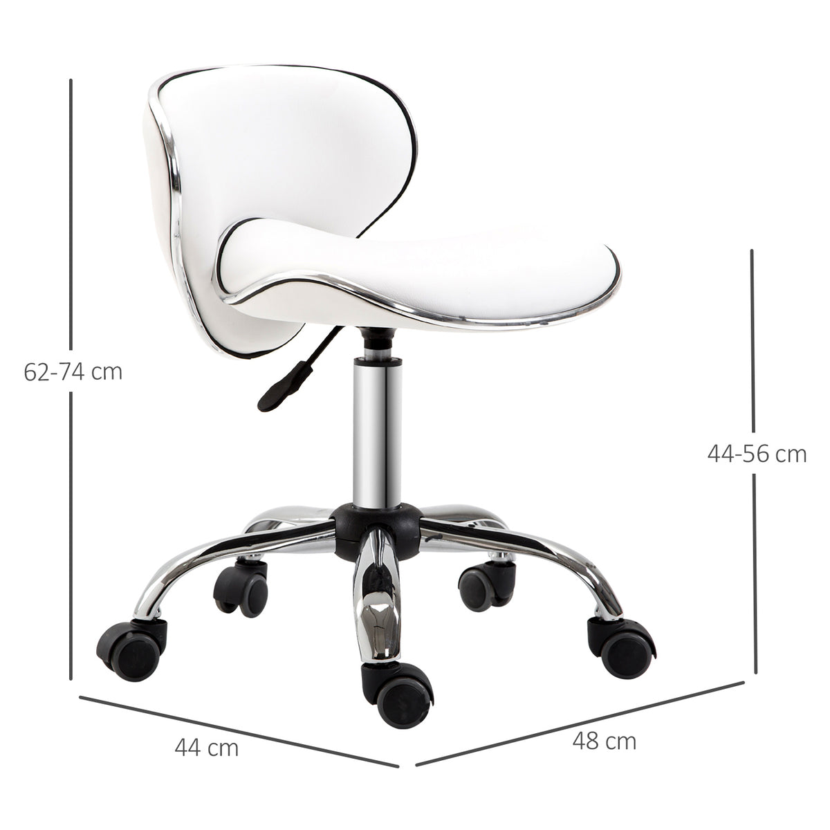 Cadeira de Trabalho com Rodas Altura Ajustável 44-56 cm e Encosto Giratória 360° Branca — foto 2
