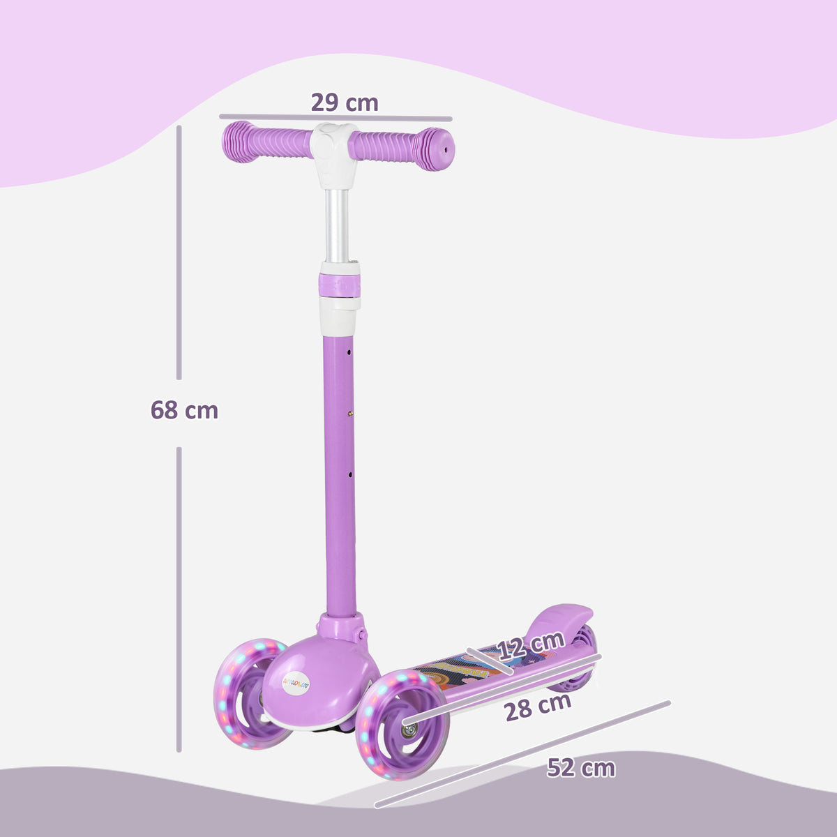 Patinete Infantil Rodas LED Passeio Suave Altura Ajustável Plástico Aço Lilás — foto 2