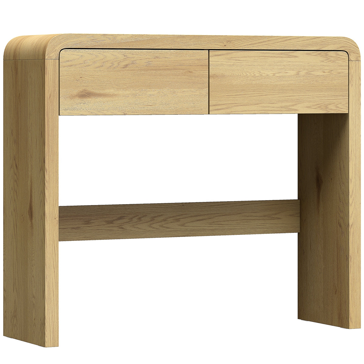 Mesa Consola com 2 Gavetas Móvel Consola 100x30x85 cm Cantos Arredondados e Tampo Espesso Madeira Natural — foto 1