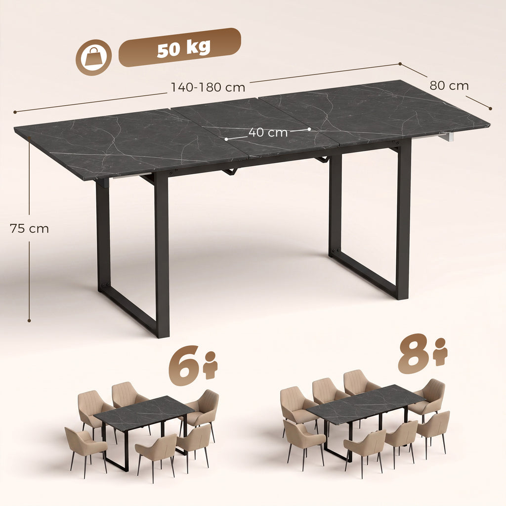 Mesa de Jantar Extensível 140-180 cm para 6-8 Pessoas Retangular com Design Industrial e Estrutura em Aço Preto — foto 2
