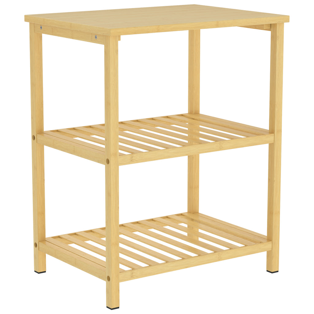 Mesa de Apoio em Bambu 3 Níveis com Prateleiras de Ripas para Espaços Pequenos Sala de Estar Quarto Natural — foto 1