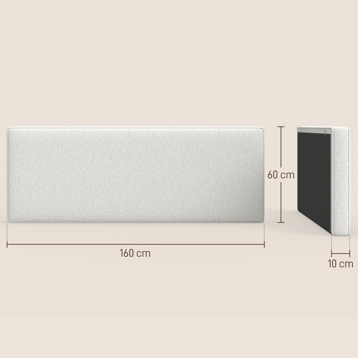 Cabeceira montada na parede para cama acolchoada, 160 x 10 x 60 cm, revestimento em tecido, Creme branco — foto 2