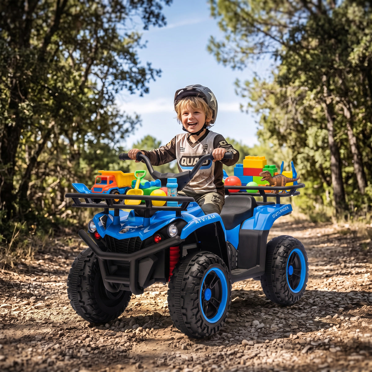 Quad Elétrico Infantil 12V com 2 Motores, Bateria de Lítio, Arranque Suave, 2 Cestos, MP3 e Luzes, Azul — imagem 3