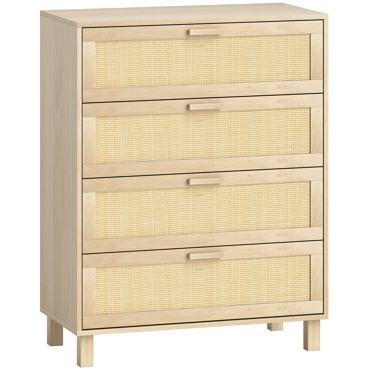 Cómoda 4 Gavetas Tecelagem de Vime 80x40x103 cm MDF Aspecto Madeira Claro — foto 1