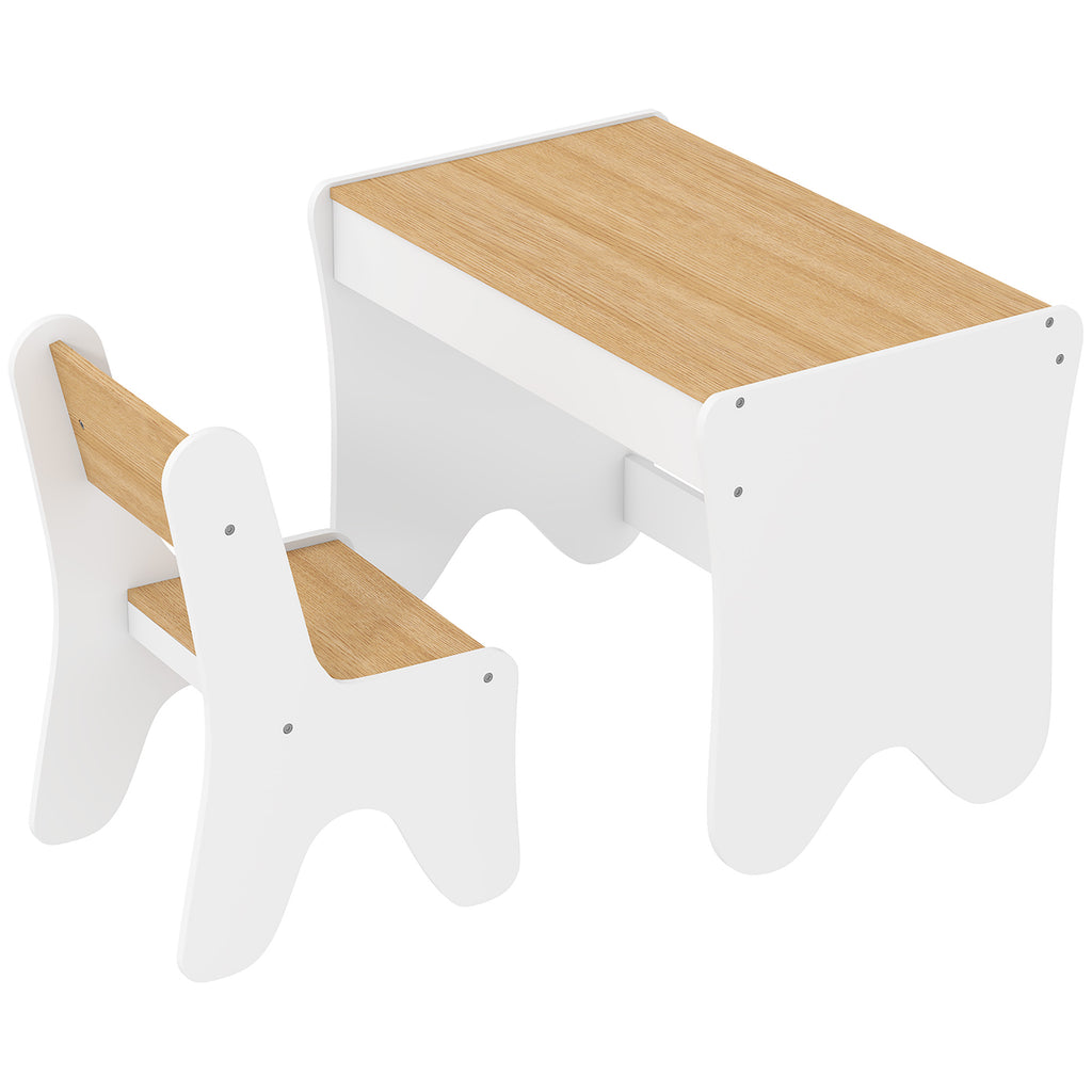 Mesa e Cadeira Infantil para Desenhar e Ler com Gaveta Branco e Madeira — foto 1