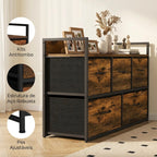 Cómoda de Quarto com 5 Gavetas, Cómoda em Tecido com Tampo de Madeira, Castanho e Preto — imagem 7
