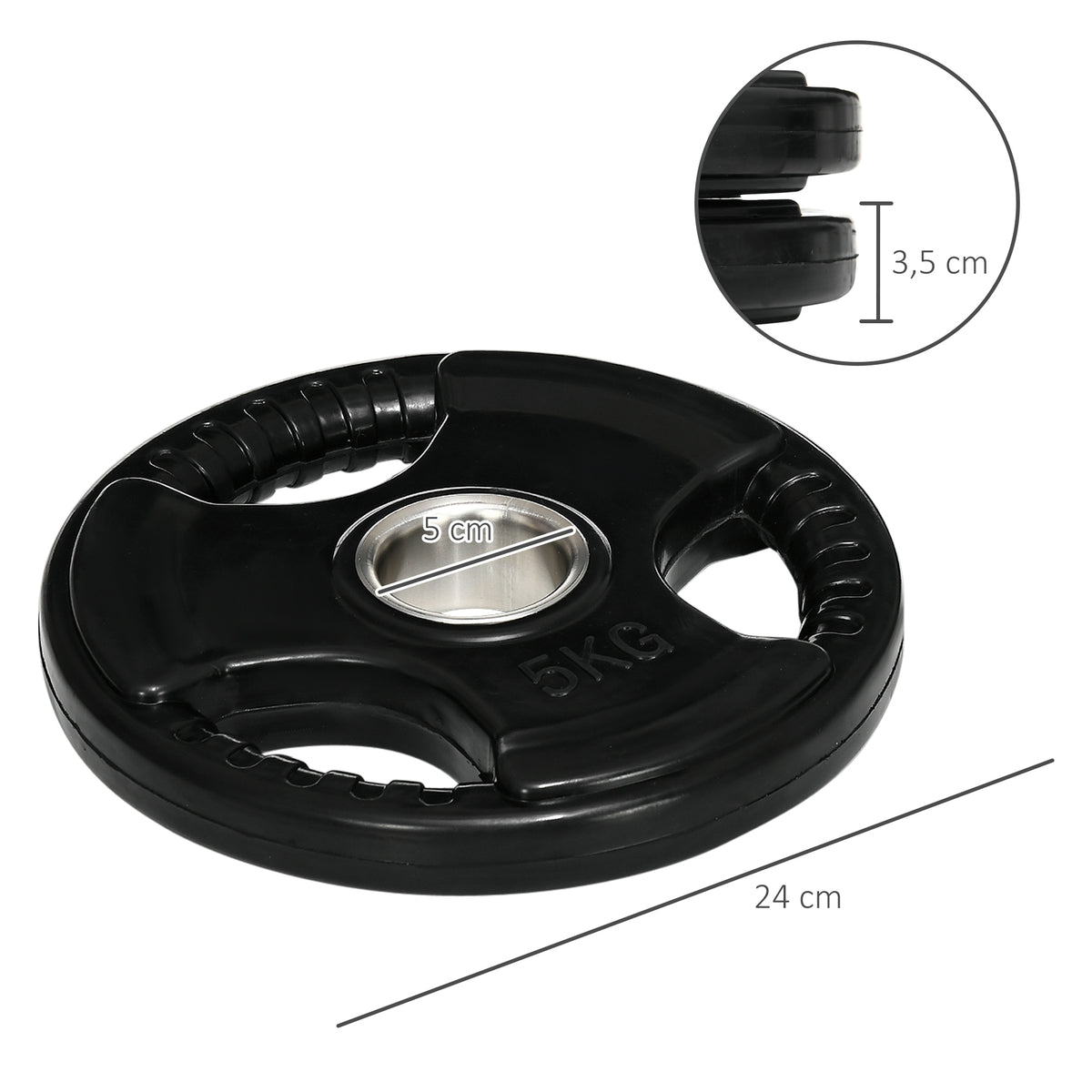 Discos de Peso Placas de Peso 2x5 kg com 3 Alças e Orifícios de Ø50 mm Revestimento em Borracha Preto — foto 2