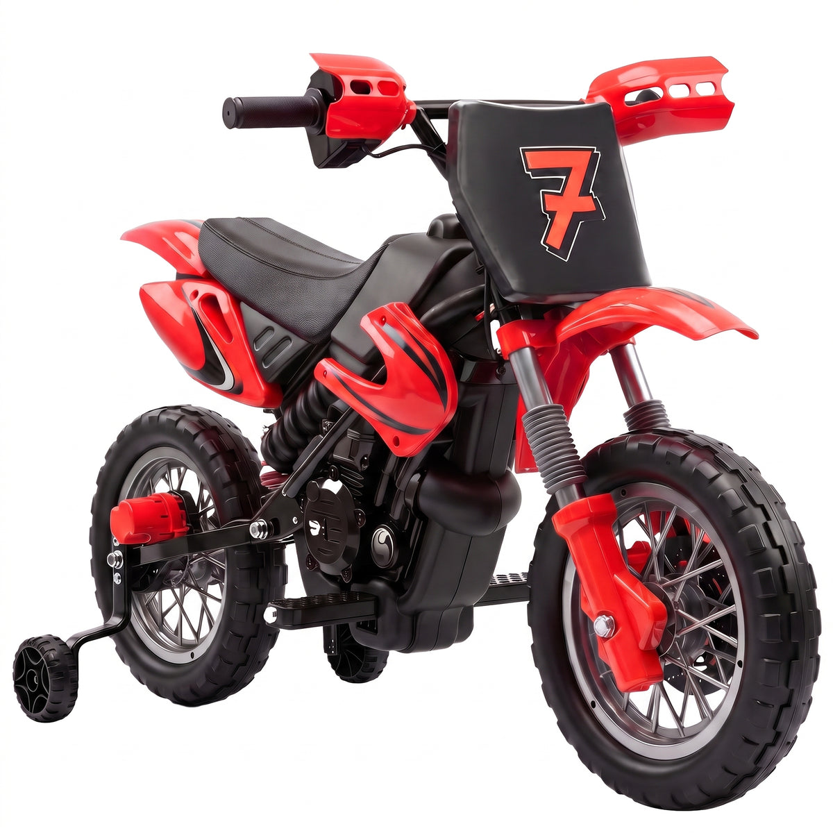 Mota Elétrica Infantil 12V com 2 Rodas Auxiliares Amovíveis, 2 Motores, Suspensão Traseira e Música, 3 km/h, Vermelho — foto 1
