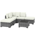Conjunto de Móveis de Jardim em Rattan 6 peças com Cadeira Angular Sofás sem Braços Apoios para Pés e Mesa Cinza Mesclado — foto 1