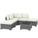 Conjunto de Móveis de Jardim em Rattan 6 peças com Cadeira Angular Sofás sem Braços Apoios para Pés e Mesa Cinza Mesclado — foto 1