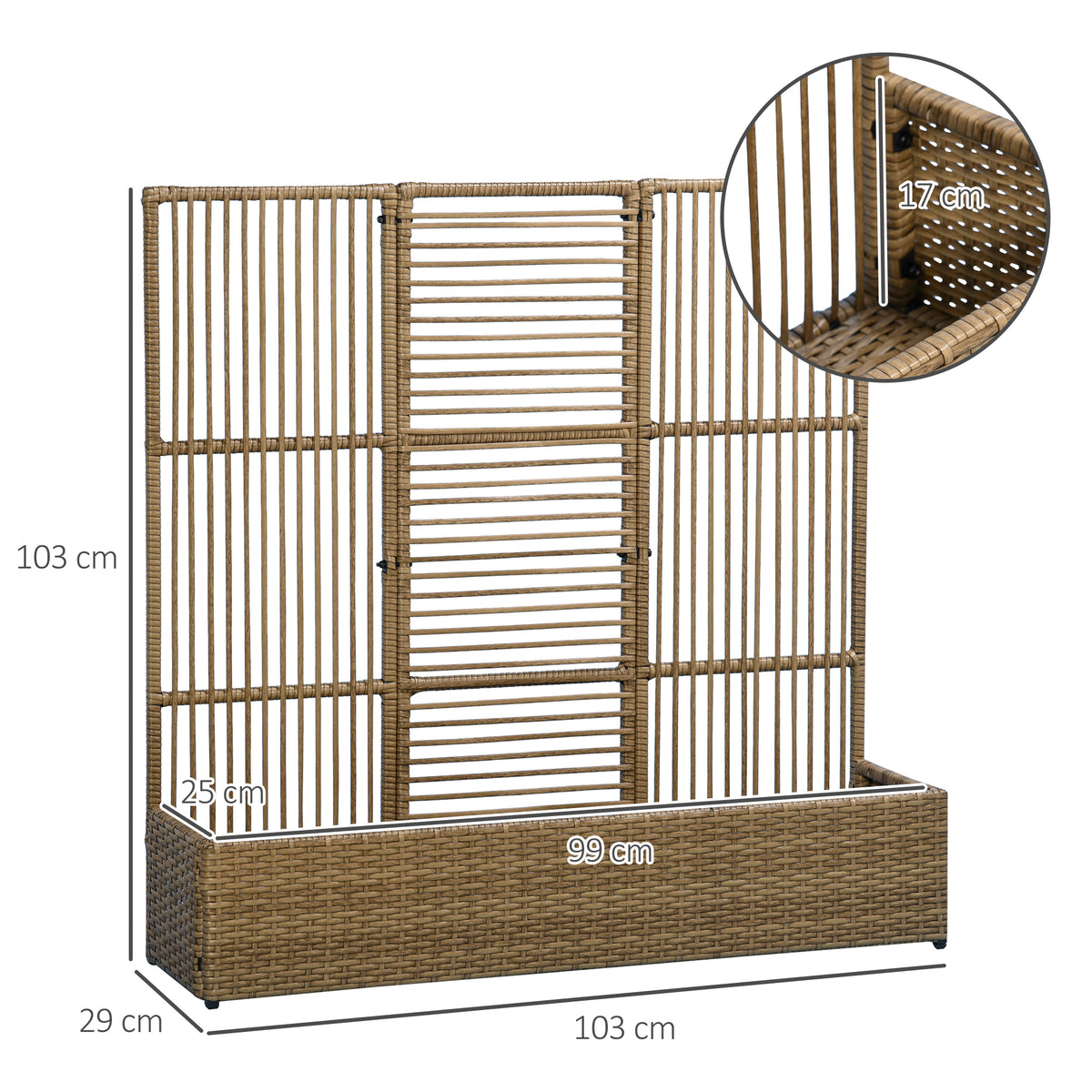 Suporte para Plantas com Treliça Recipiente Retangular Inferior em Resina Trançada e Aço 103x29x103 cm — foto 2